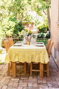 Yellow Ruffled Gingham Tablecloth: 60" x 90"