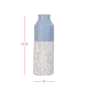 Cottage Blue Embossed Floral Vase