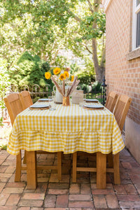 Yellow Ruffled Gingham Tablecloth: 60" x 90"