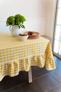 Yellow Ruffled Gingham Tablecloth: 60" x 90"