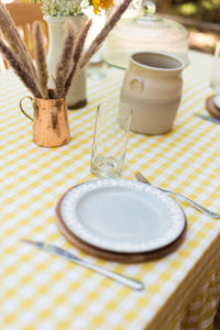 Yellow Ruffled Gingham Tablecloth: 60" x 90"