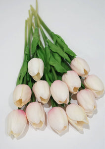 Blush Pink Real Touch Tulip Flower Bouquet - 10 Stems for Home Decor & Weddings