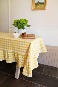 Yellow Ruffled Gingham Tablecloth: 60" x 90"