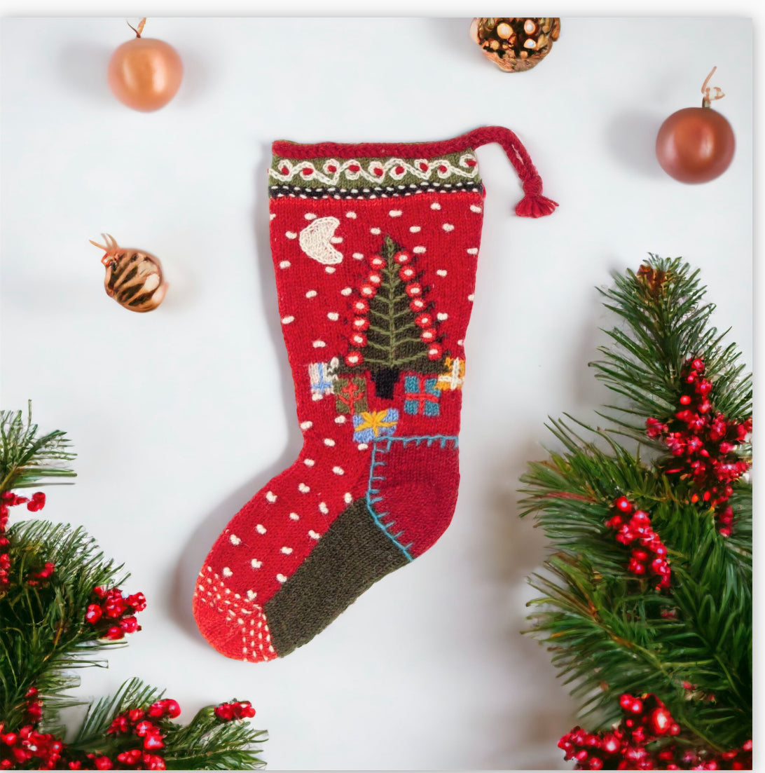 Presents Wool Knit Christmas Stocking