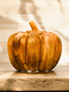 Hand-Carved Poplar Wood Pumpkin, Orange Color