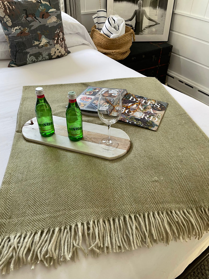 Recycled Wool Blanket in Olive Herringbone TBCo– Cozy Haus Co.