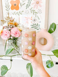 Retro Daisy Iced Coffee Beer Can Glass 20 oz.