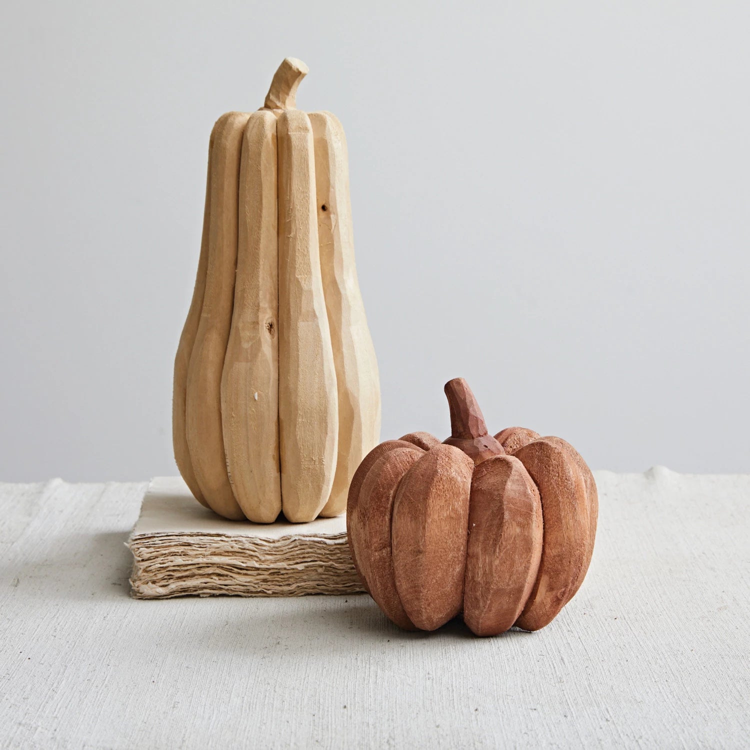 Hand-Carved Poplar Wood Pumpkin, Natural