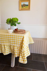 Yellow Ruffled Gingham Tablecloth: 60" x 90"