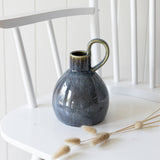 Handmade Ceramic Pitcher Vase with Oversized Handle - Navy Blue Reactive Glaze